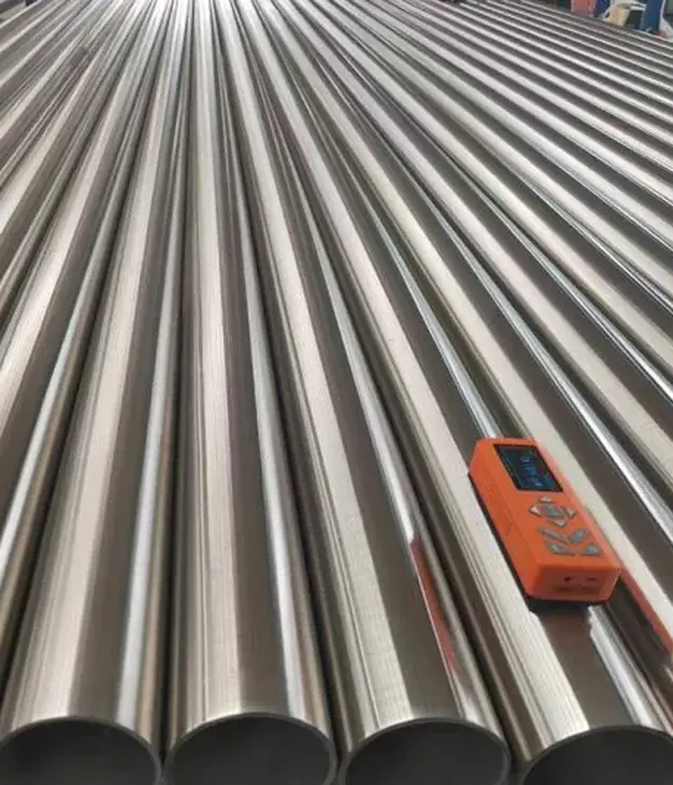 Surface roughness tester on polished seamless stainless steel tubes during quality inspection
