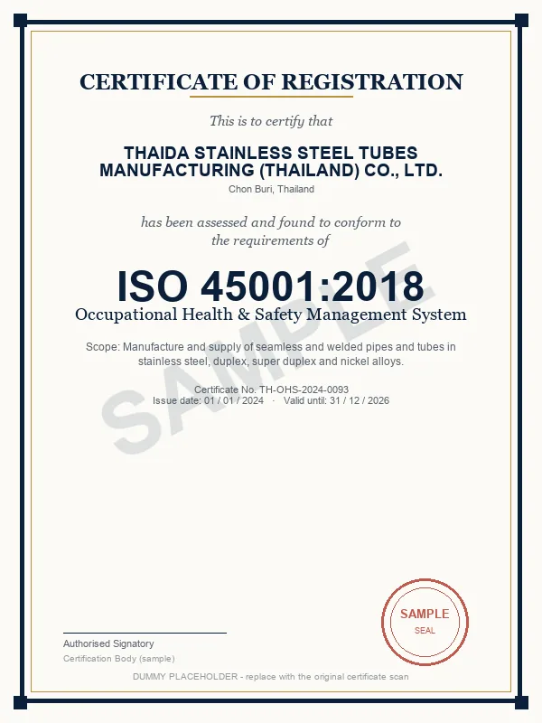 ISO 45001:2018 Occupational Health and Safety certificate