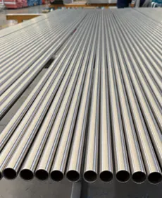 Bright annealed small-bore stainless steel seamless tubes stacked after finishing