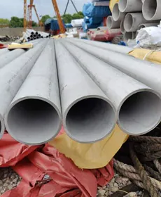 Close-up of large-diameter seamless stainless steel pipe ends