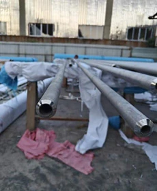 Finished seamless pipes with protective wrapping ready for dispatch