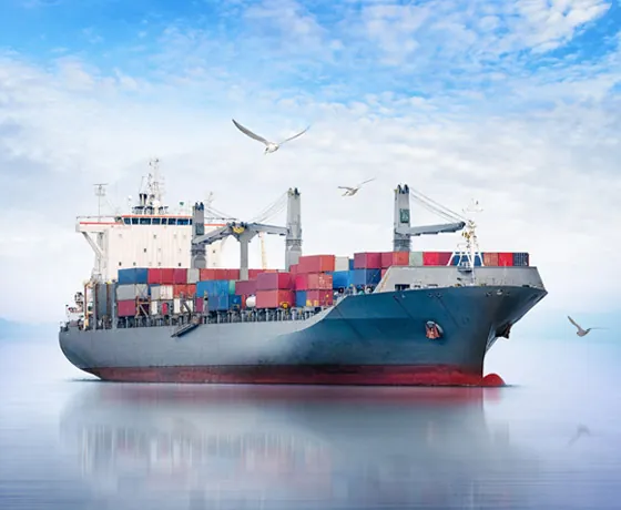 Container ship carrying export cargo